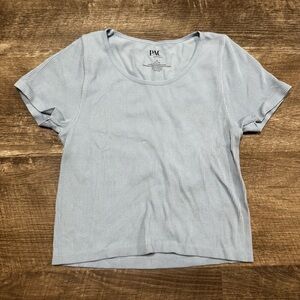 PAC Cares Blue Ribbed Short Sleeve Shirt Size Small